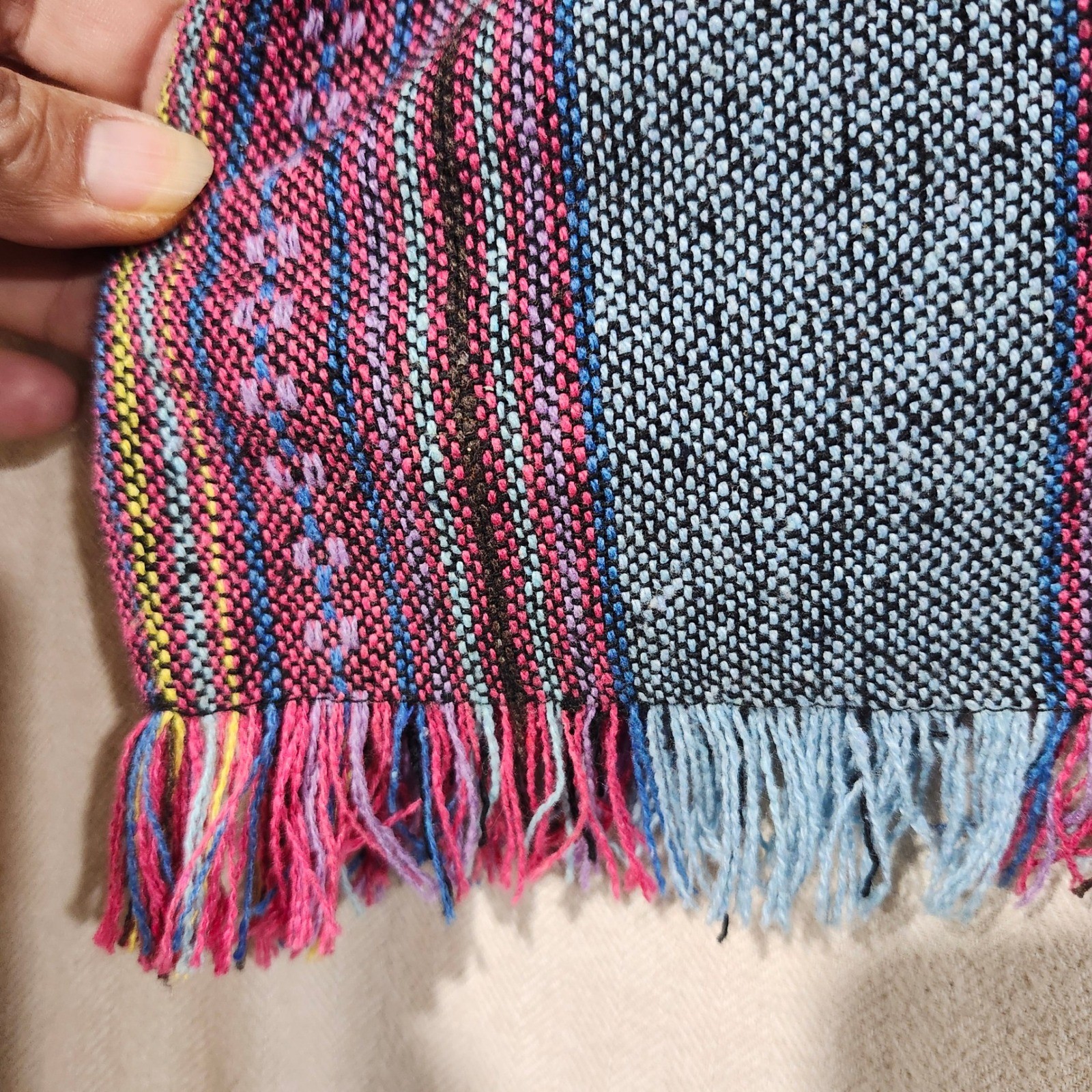 Elephant Jungle Sanctuary Traditional Thai Poncho Top Blue Pink Striped Medium