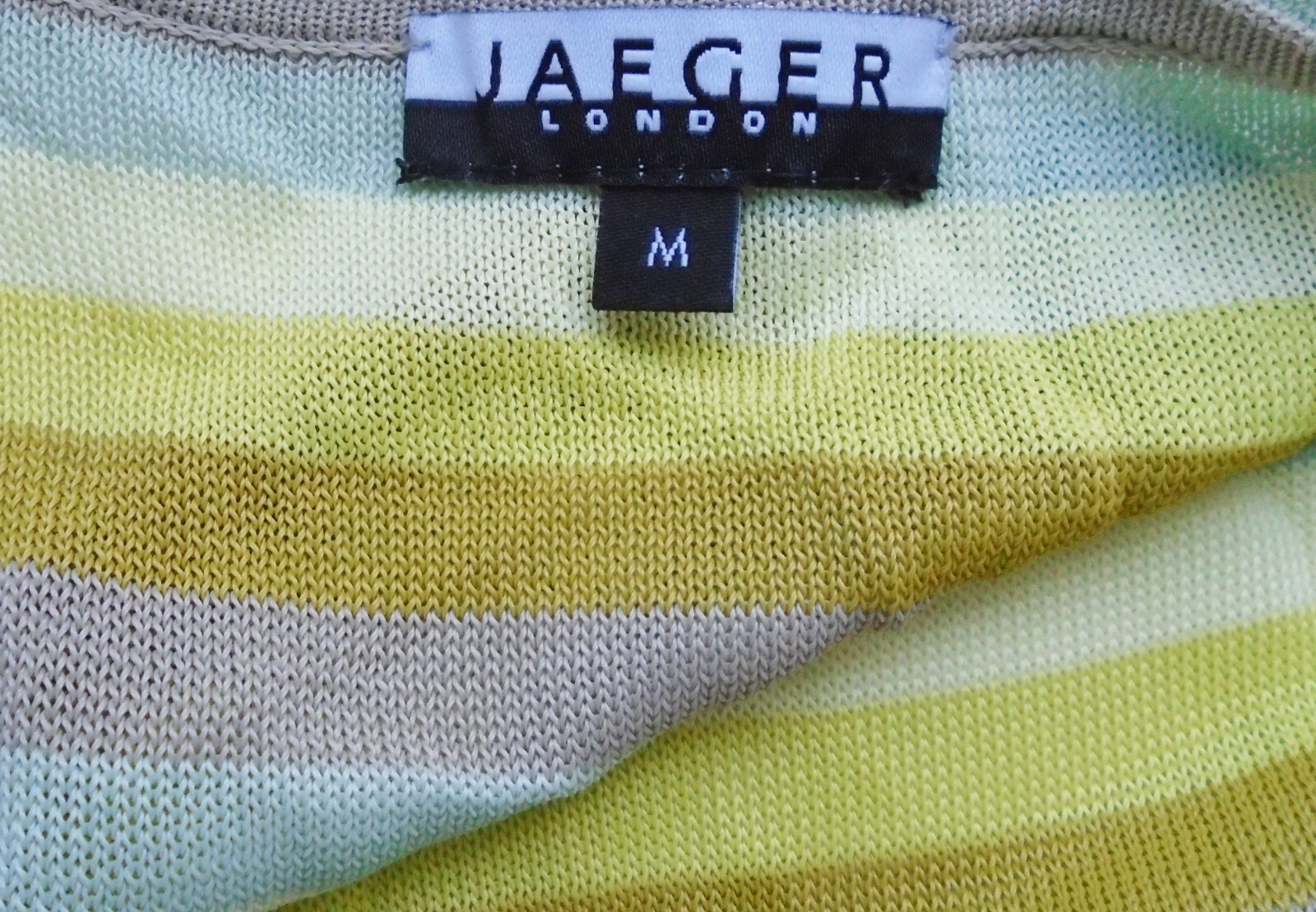 Jaeger London Multi Colour Loop Top green striped knit jumper Size M Medium new