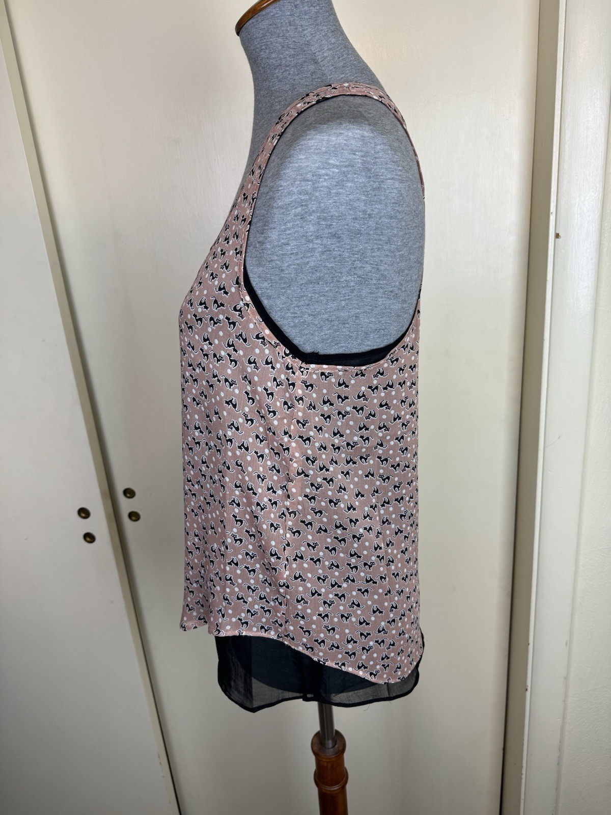 TCEC Women’s Small Racerback Tank Top Cat Pattern Blush Pink and Black