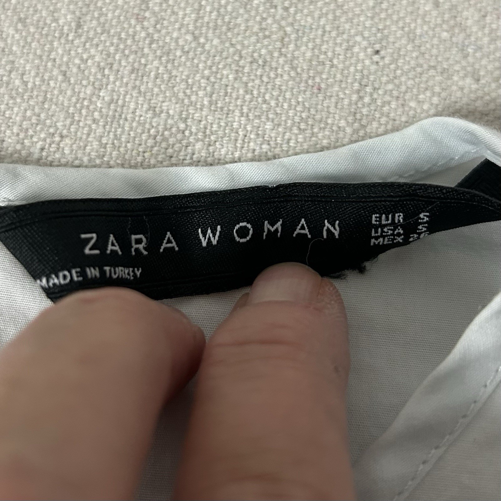Zara Woman Top Womens Small Light Blue Long Puffy Sleeves Round Neck 100% Cotton
