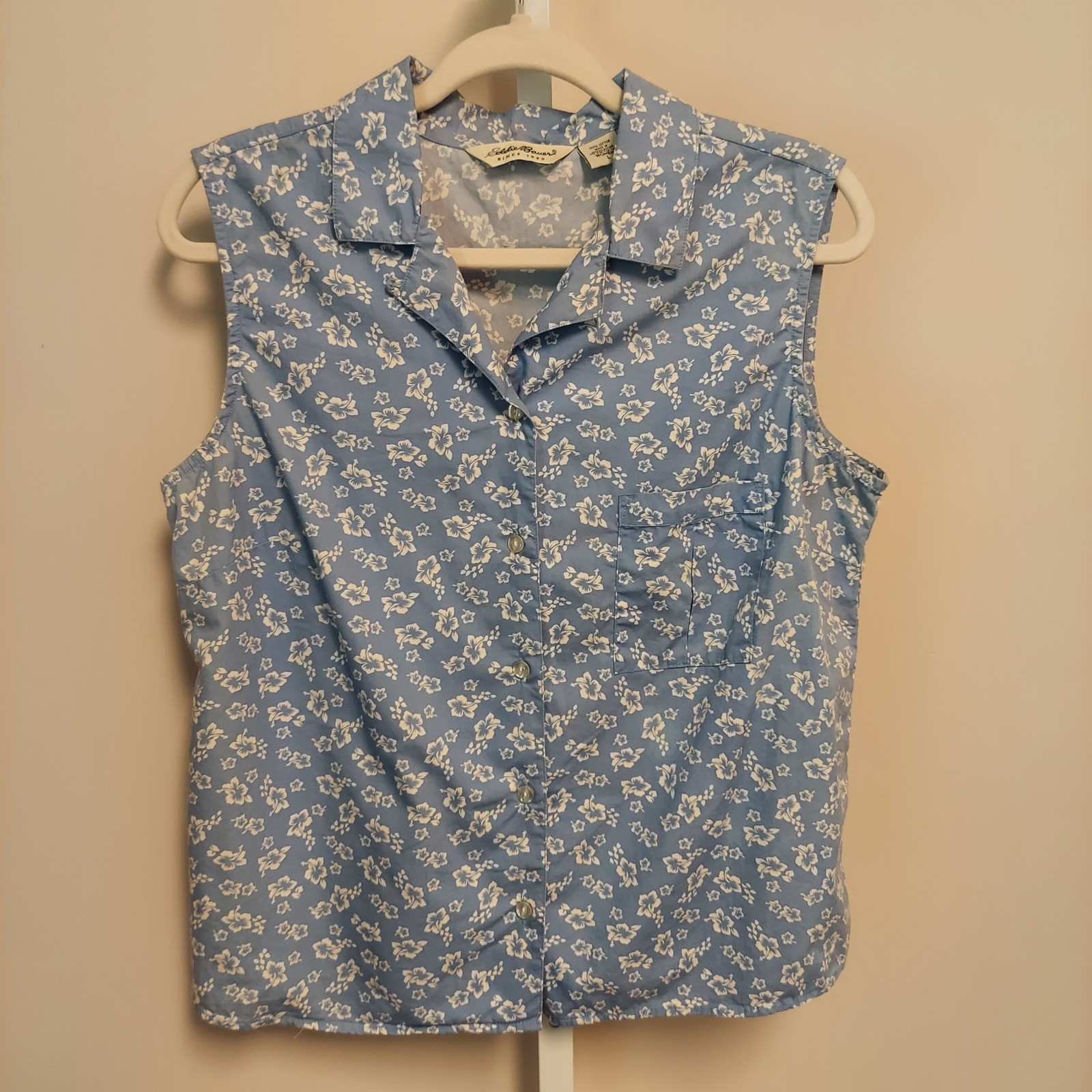 Vintage Eddie Bauer Womens L Floral Sleeveless Button Down 90s Buttermom Preppy