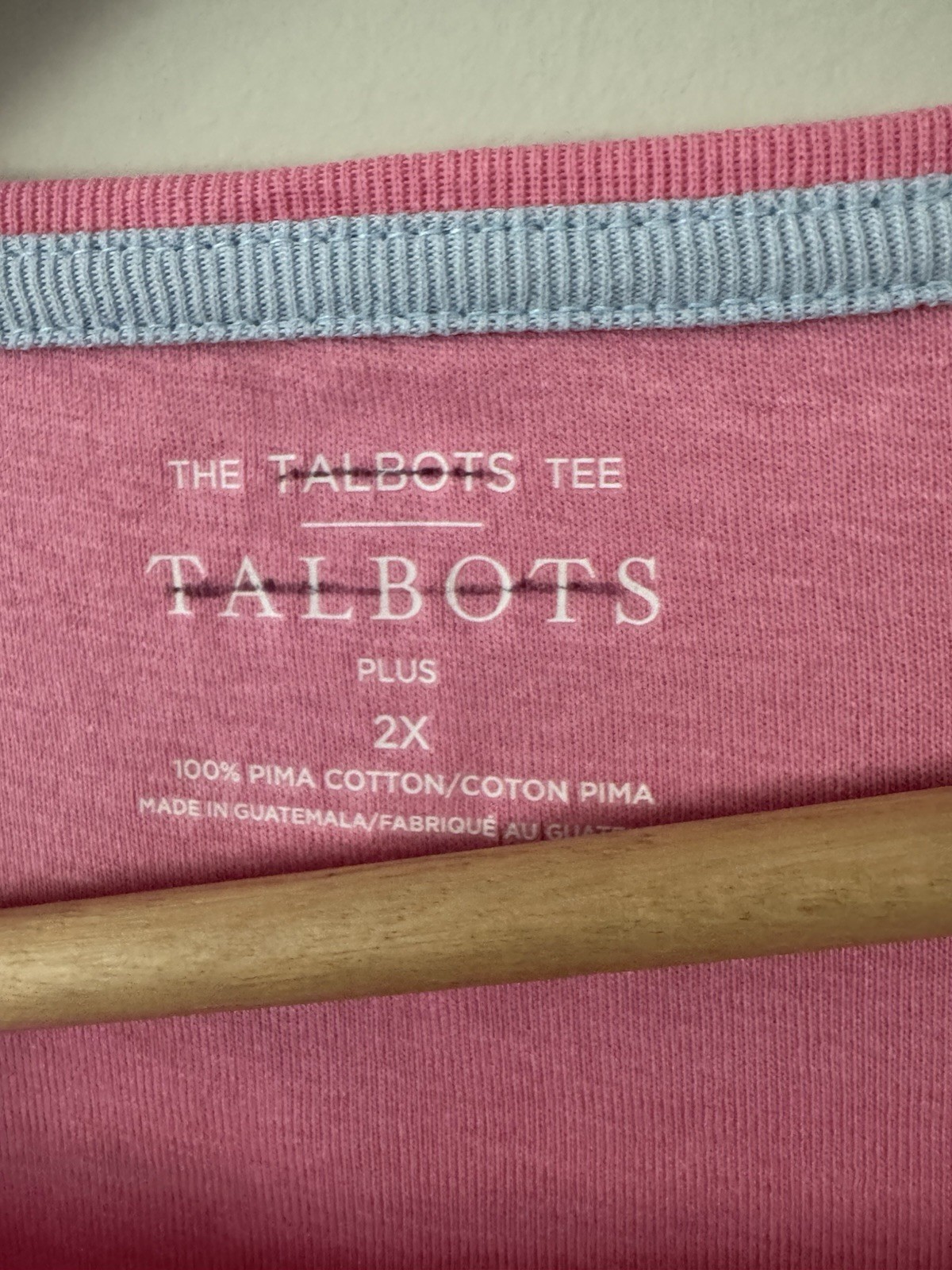 New Talbots Tee Pink Cotton Candy Pima Cotton Boatneck 3/4 Sleeve Shirt 2X