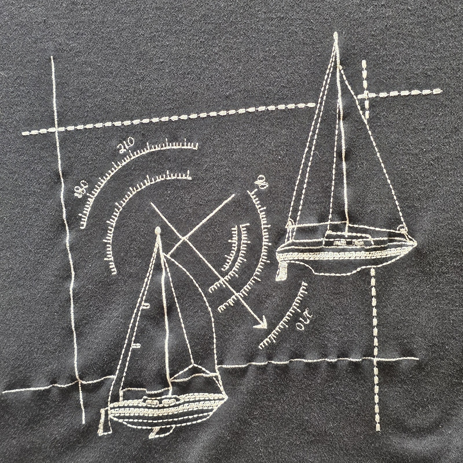 Vintage LINKS Black NAUTICAL Sailing BOAT MARINA Embroidered Button Up Shirt MED