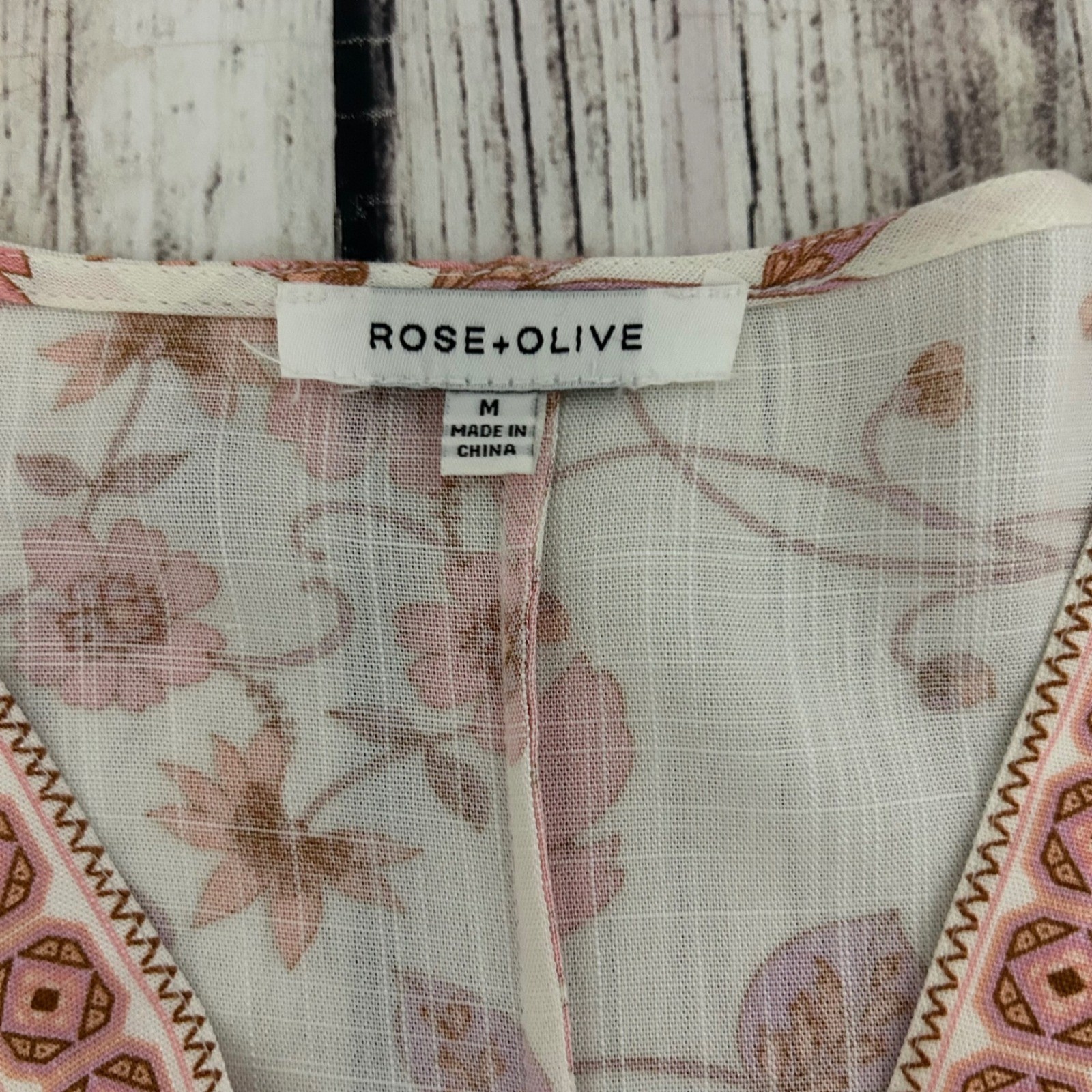 Rose + Olive Pink Floral Boho V-Neck Dolman Sleeve Cottagecore Top Womens M Crop