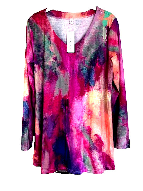 OC Order Plus XL* NWT T Shirt V Neck L/S Watercolors Print Think-Popsicle