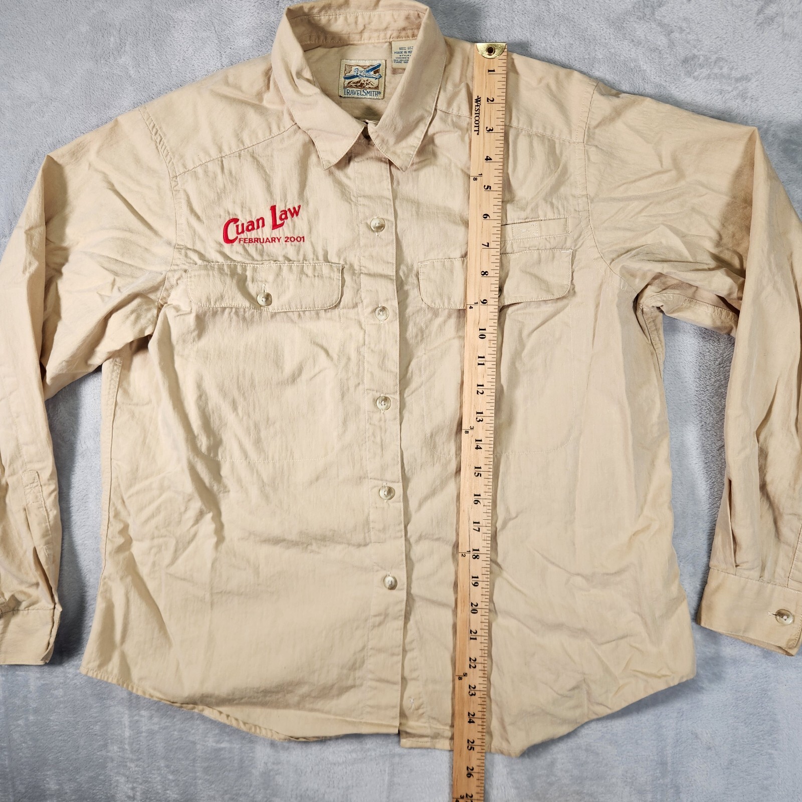 Travel Smith Shirt Womens Medium Beige Button Up Adventure Gorpcore Vented VTG