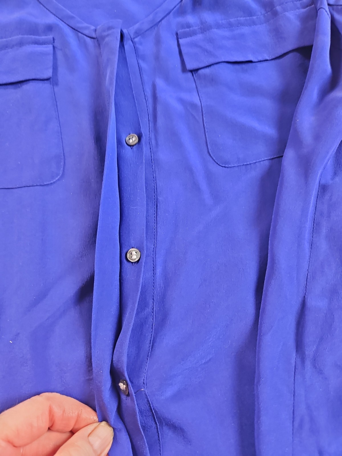 Joie XS Electric Blue Silk Scoop Neck Tank Top Button Front