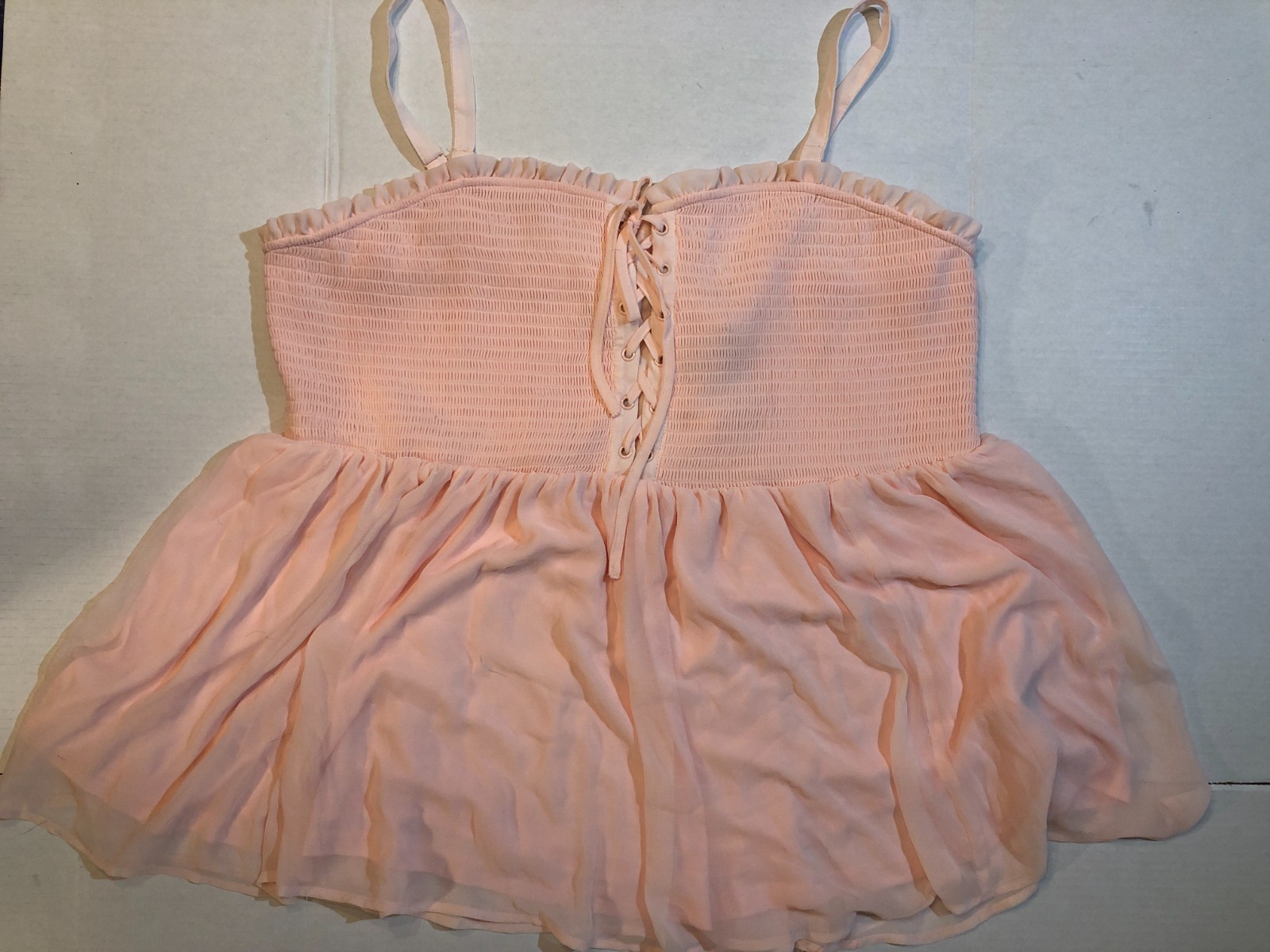 Torrid Babydoll Chiffon Smocked Ruched Camisole Top 4 Pink Lined Spaghetti Strap