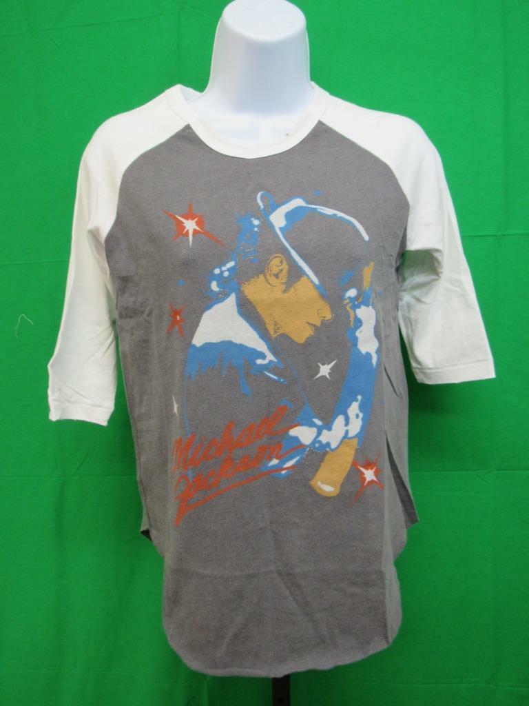 New Michael Jackson Womens Sizes XS-S-M-L Gray White Raglan Shirt