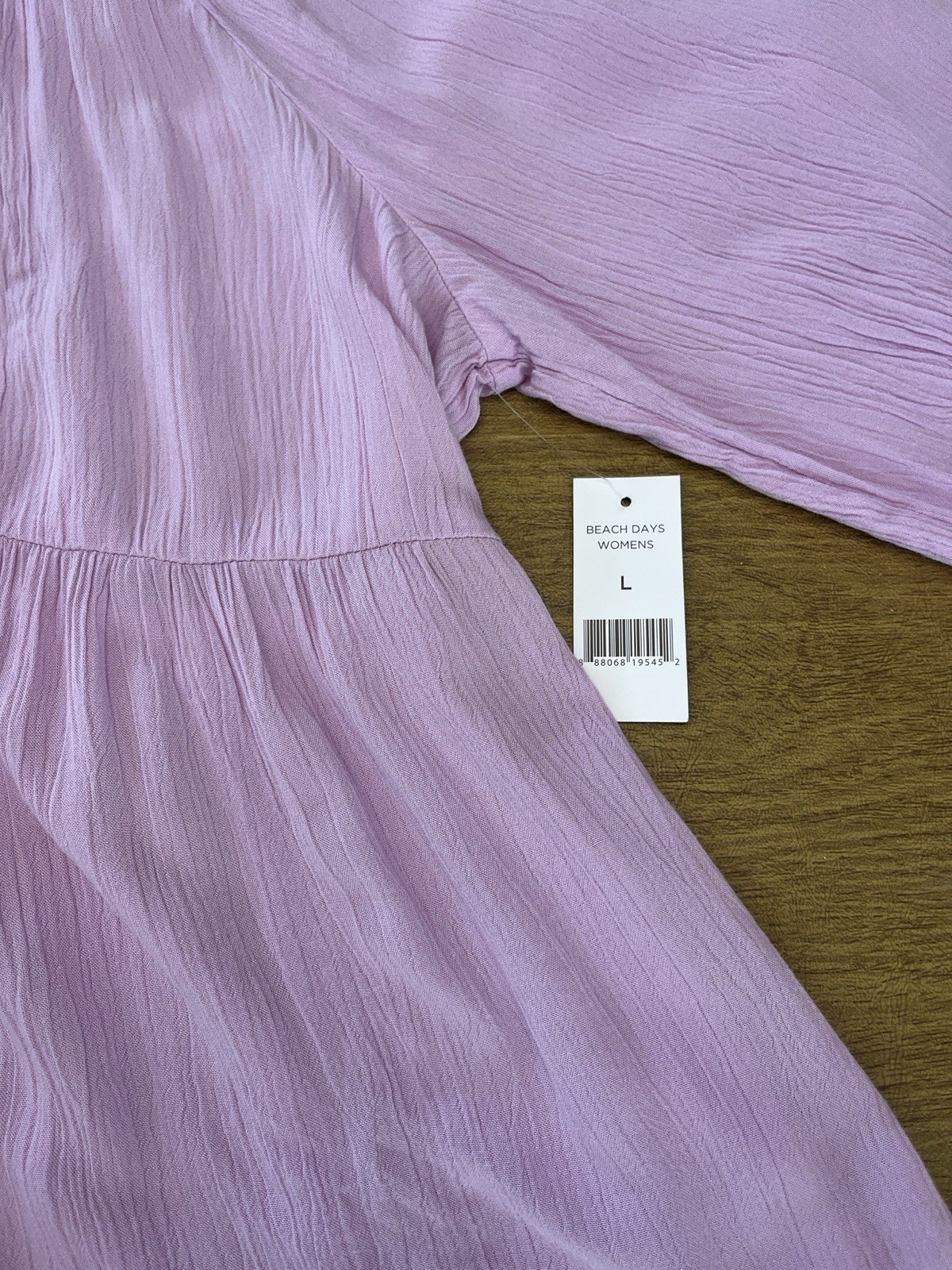 DIP Pale Lilac Lightweight Peasant Style Blouse, Tie Neckline, Long Sleeve, Sz L
