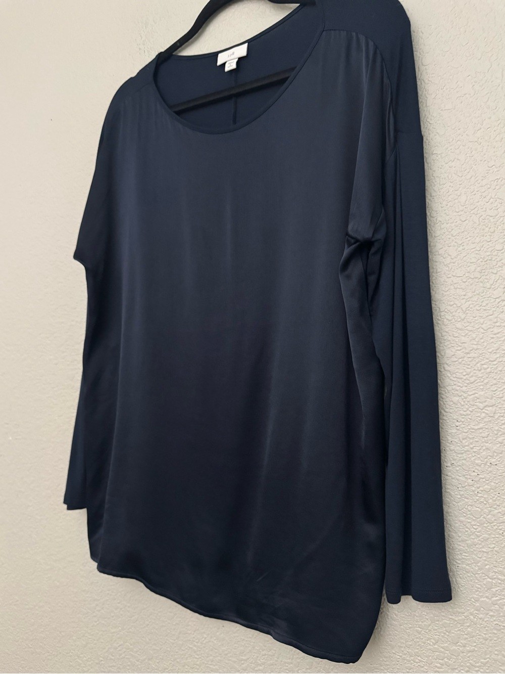 J.Jill Silky Feel Satin Front Top Long Sleeve Pullover Navy Blue Petite Small