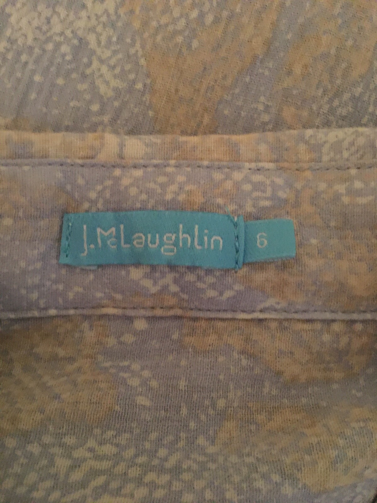 J McLaughlin Womens Top Size 6 Button Down Shirt Blue White Beige Long Sleeve