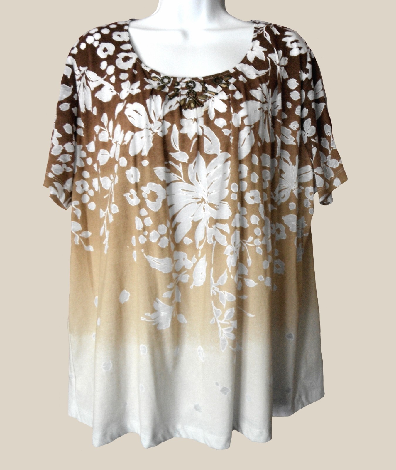 ALFRED DUNNER BROWN OMBRE BURNOUT TOP – LINED, BUST ABOUT 49″, SIZE 1X