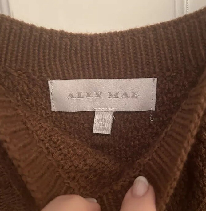 Ally Mae Tank Sweater, Brown With Embroidered Sunflowers, L, Boho, Cottage Core