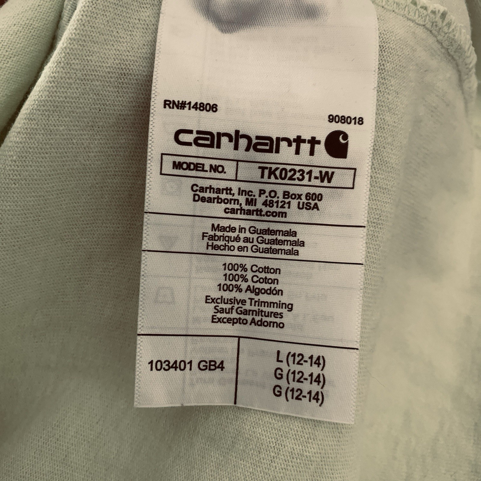 Carhartt Long Sleeve T-Shirt Womens Large Green Loose Fit Arm Graphic TK0231-W
