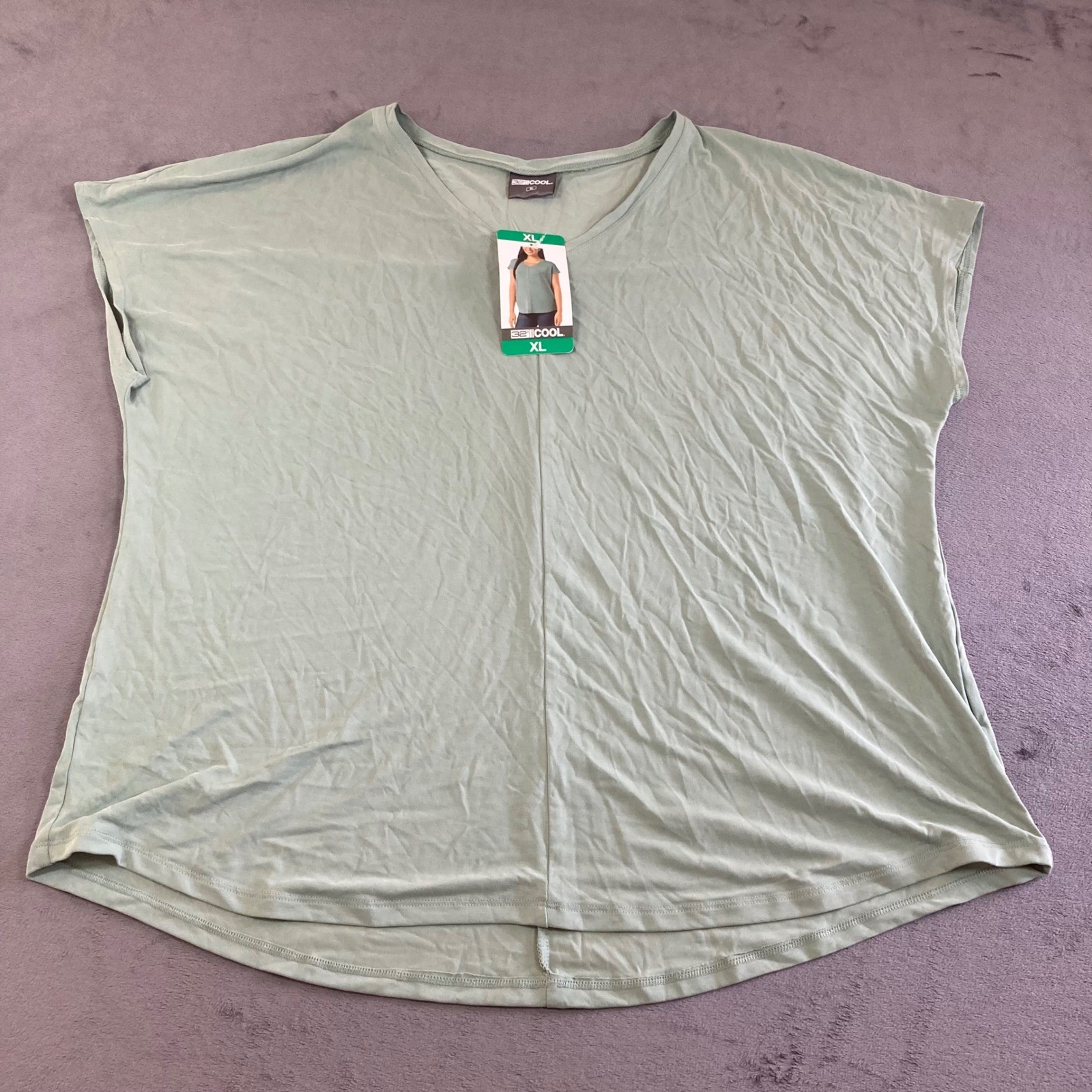 32 Degrees Cool Womens XL V-Neck T-Shirt Sage Green Modal Blend Short Sleeve NEW
