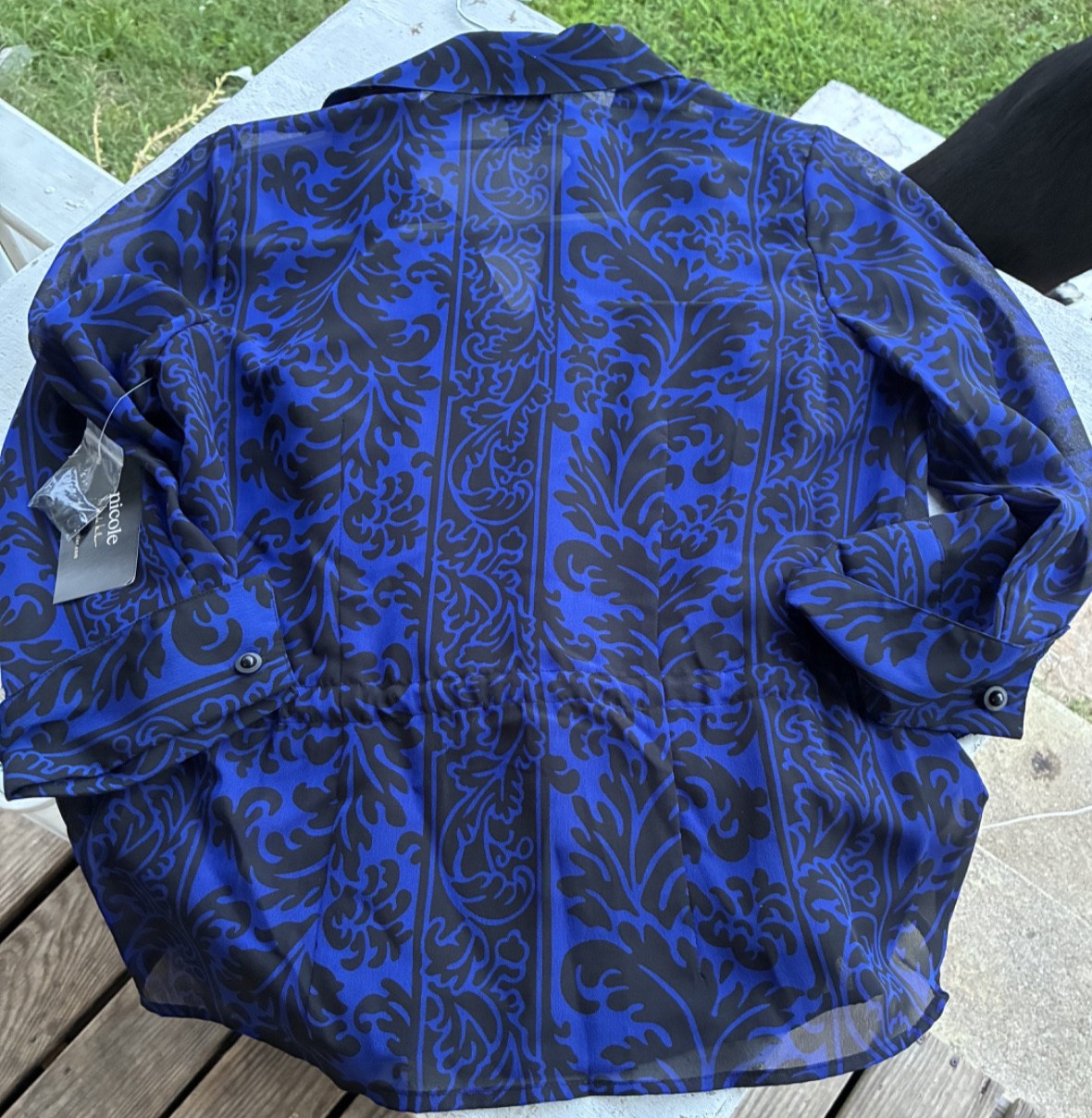Nicole Miller Blouse Blue&Black Sheer w/Camisole Long Sleeves Button Up NWT