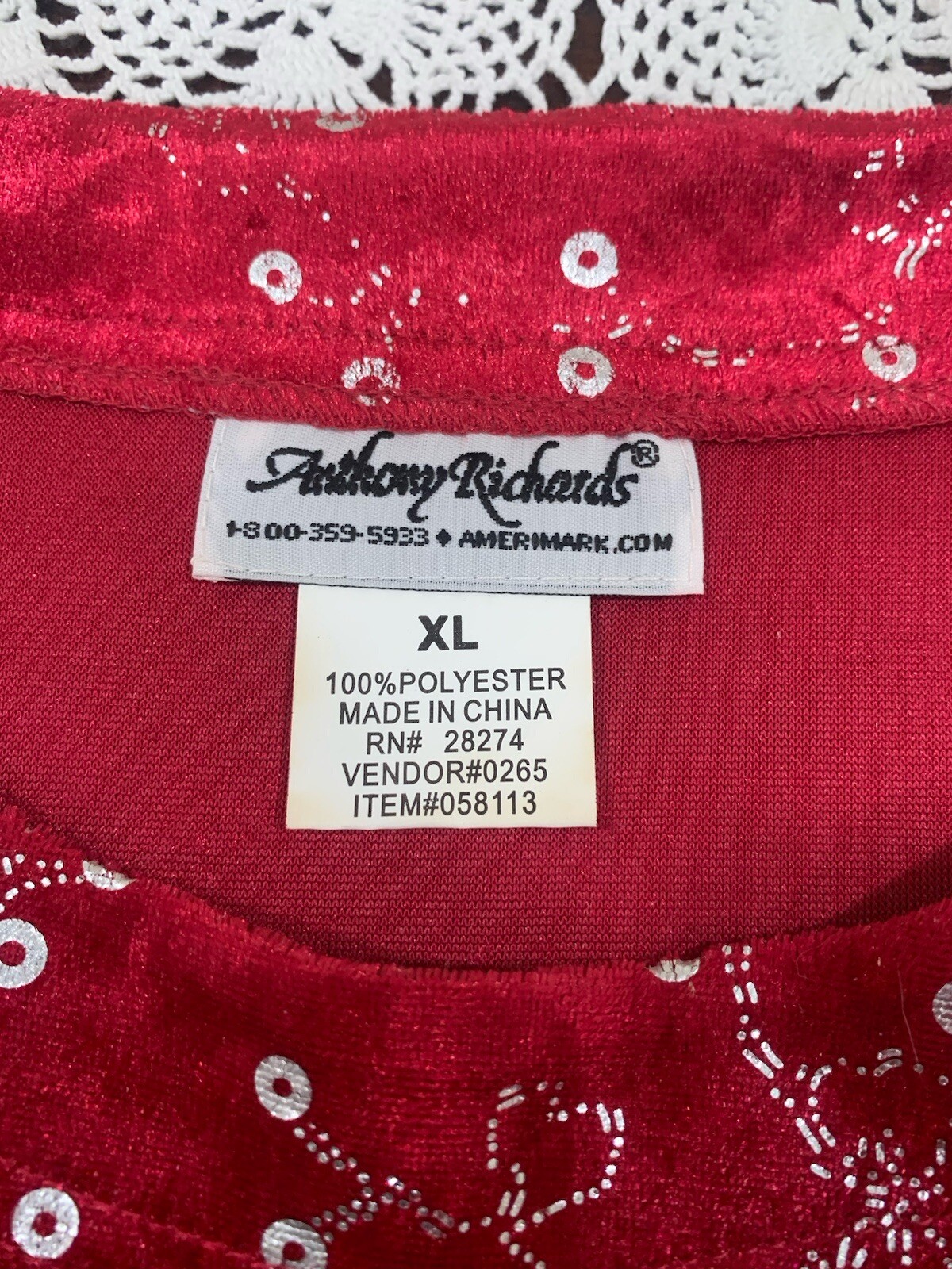 Anthony Richards Women 2pc Pajama Red Velvet Holiday Blouse & Pants Size 1X