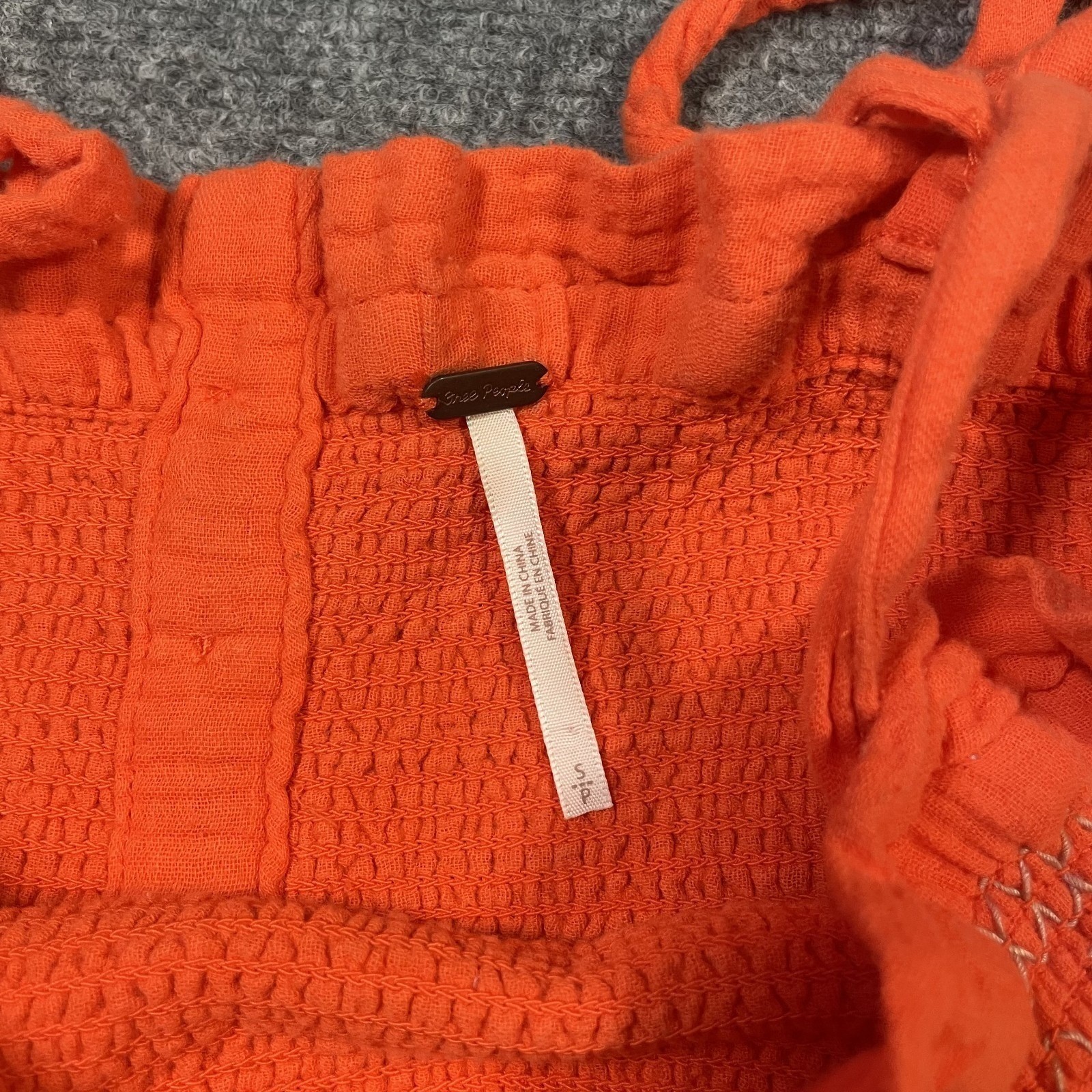 Free People Smock It To Me Peplum Crop Top Size Small Orange Contrast Stitching
