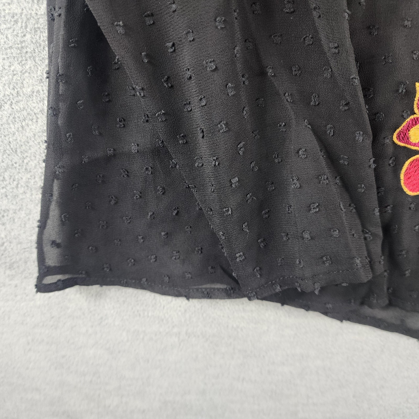 Grace Elements Blouse Womens Small Black Sheer Swiss Dot Embroidered Floral Boho