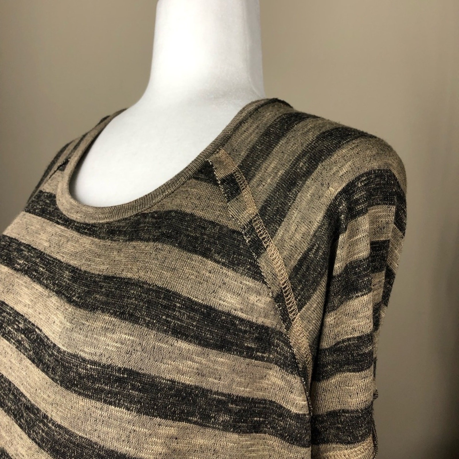 TRESICS Striped Long Sleeve Shirt Small Round Neck Neutral Lightweight Rayon