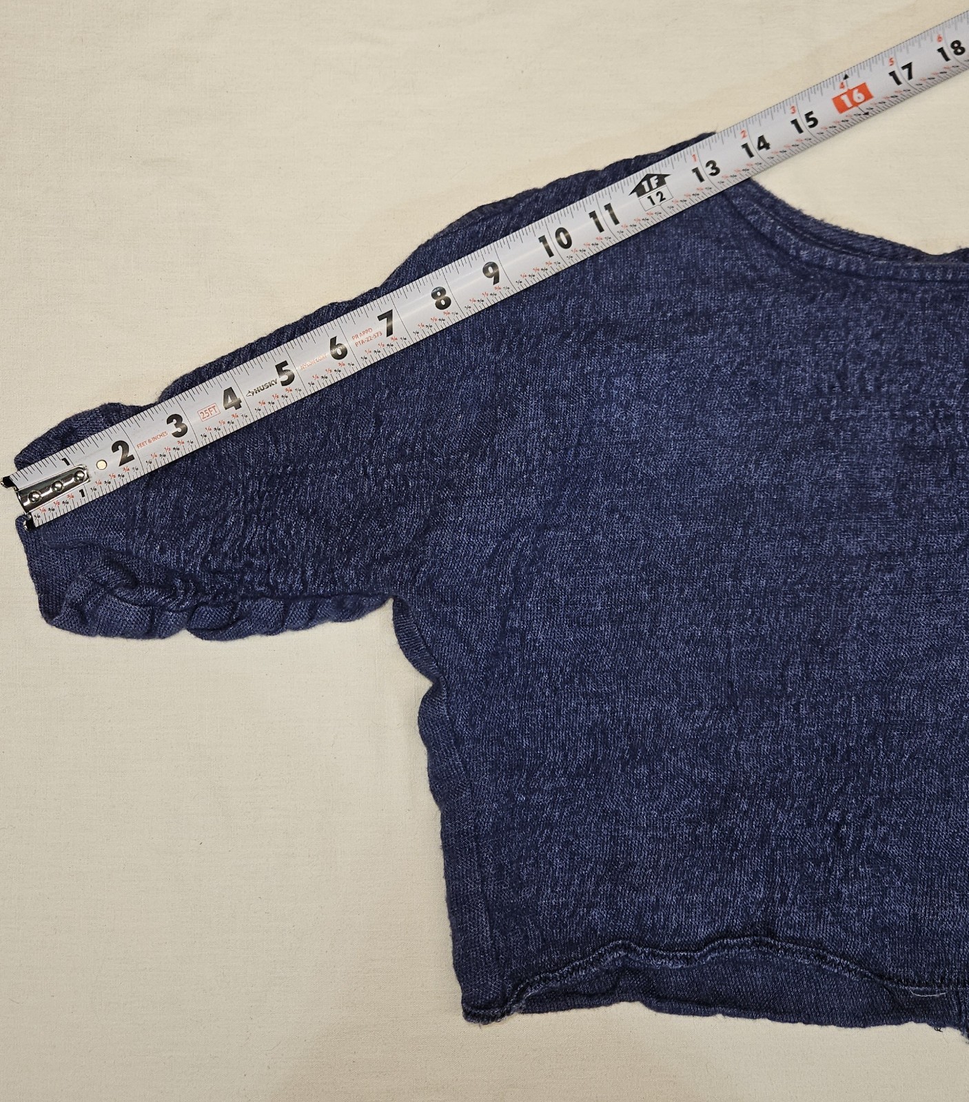 notPERFECTLINEN Linen Wool Top S Blue Boxy Cropped Dolman Blouse Lithuania