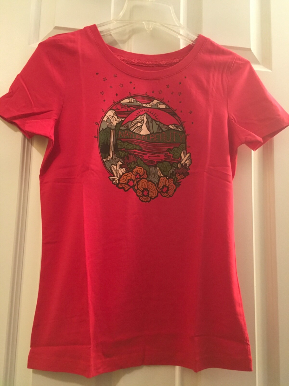 NEW SAHALIE WOMENS SATURDAY MARKET SHORT-SLEEVED TEE T-SHIRT RED XS S M