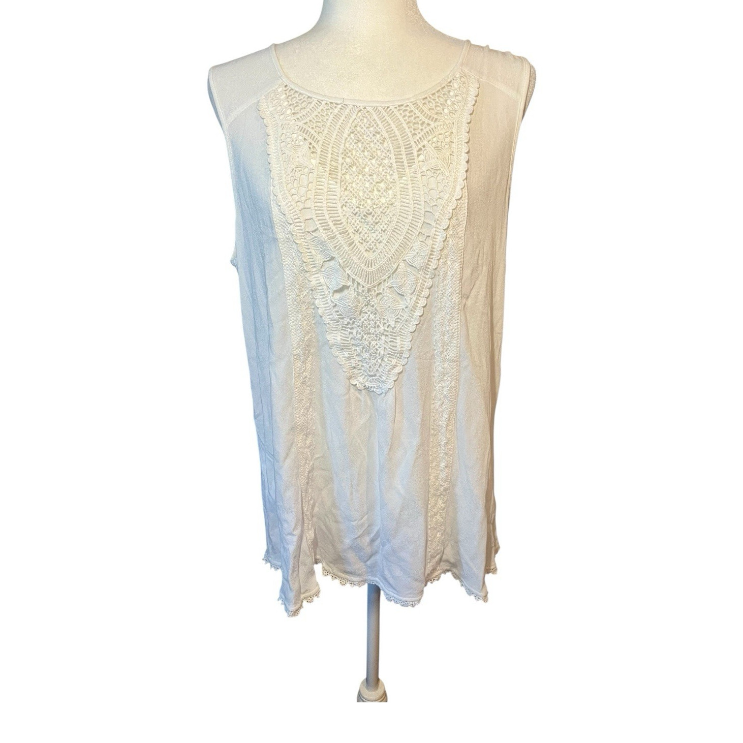 Knox Rose Women’s Lace Front Tunic Length Sleeveless Top – Size XL
