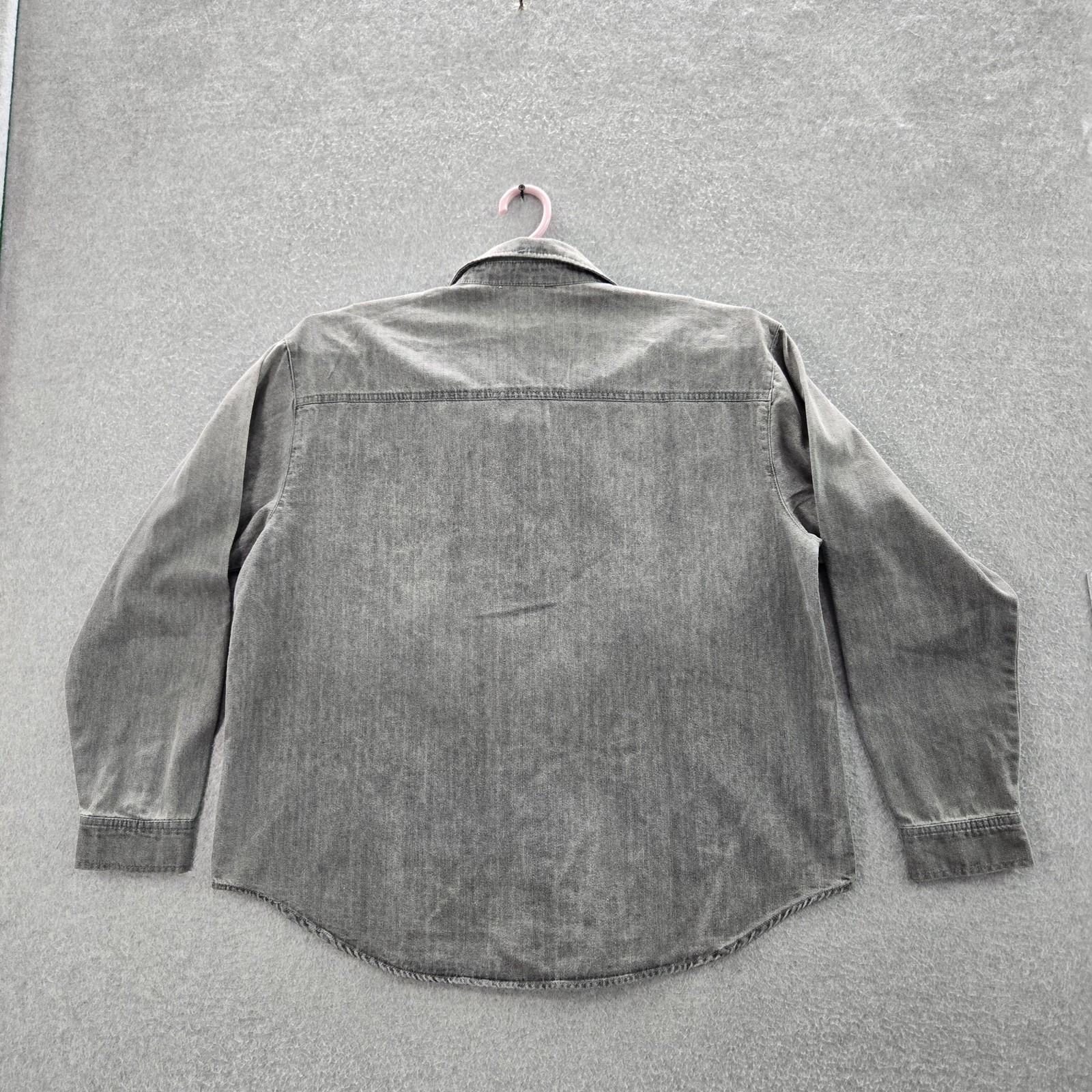 Seven7 Women Button Up Shirt L Gray Denim Embroidered Collared Front NWT