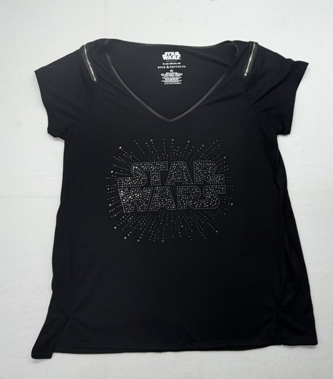Star Wars Rock & Republic Shirt Women’s 0X Black Silver Studded V-Neck Tee