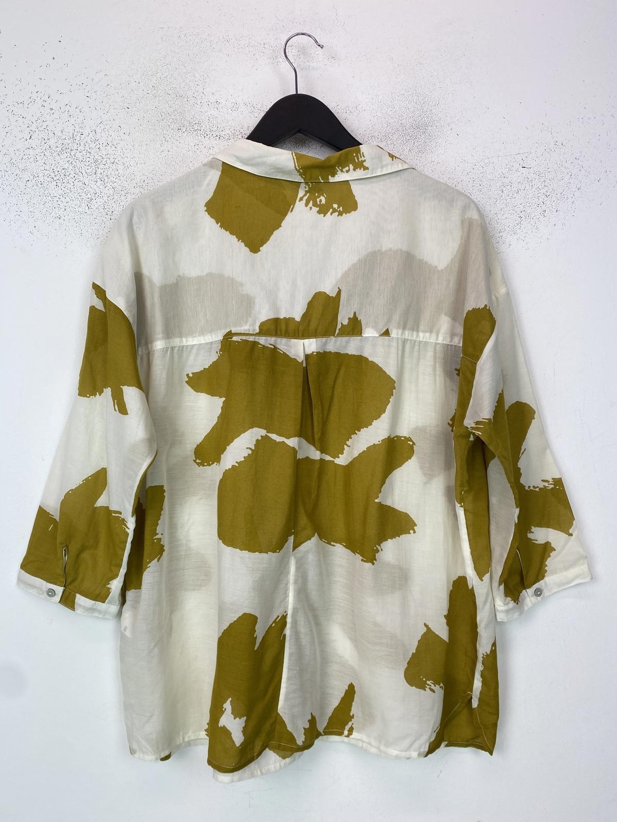 Jasper Conran Cream Mustard Abstract Blouse V Neck 3/4 Sleeve UK 16