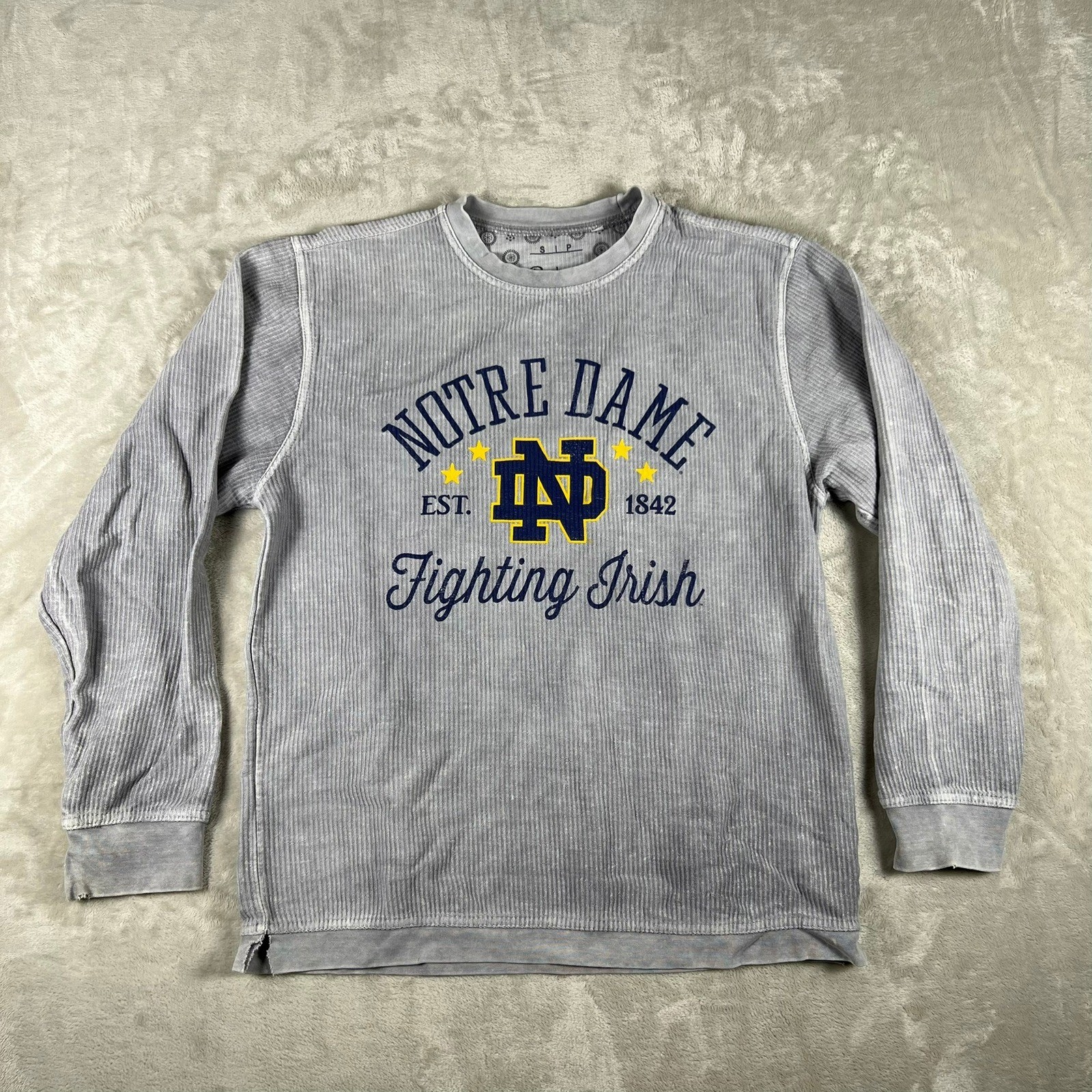 Notre Dame Fighting Irish Long Sleeve Shirt Grey Ribbed Pressbox Small