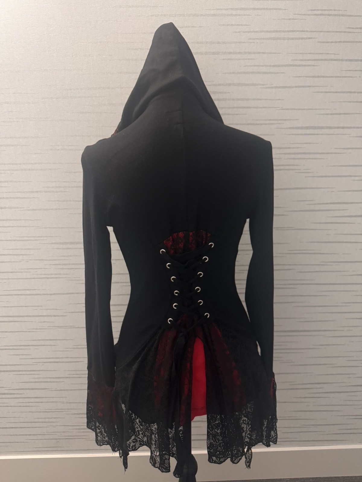 Tripp nyc Corset Zip Hoodie Black/Red/Lace/ in Size S #Goth