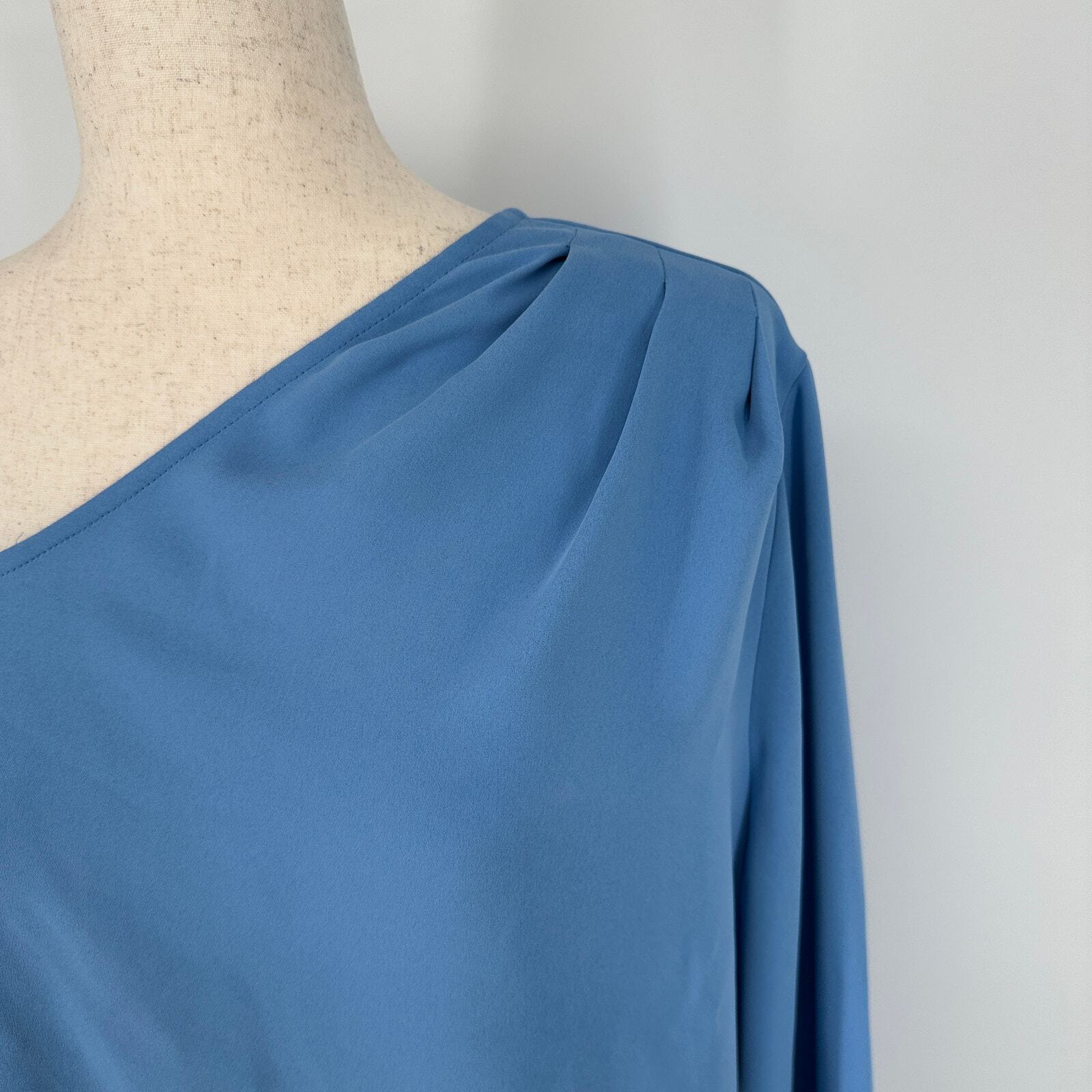 Open Edit Pleated Asymetric Neck Single Cold Shoulder Blue New Blouse Womens XL