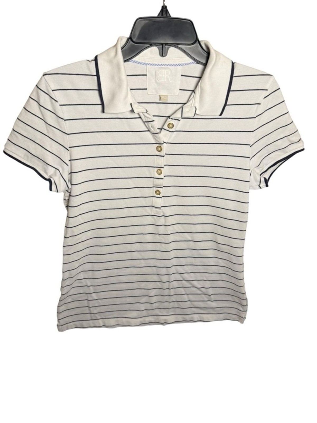 Banana Republic Striped Short Sleeve Preppy Polo w/ Gold-Tone Buttons- Medium