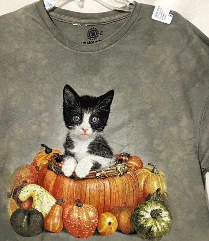 The Mountain KITTEN In PUMPKIN BASKET Fall Kitten T-SHIRT Women’s XL, 2XL NWT