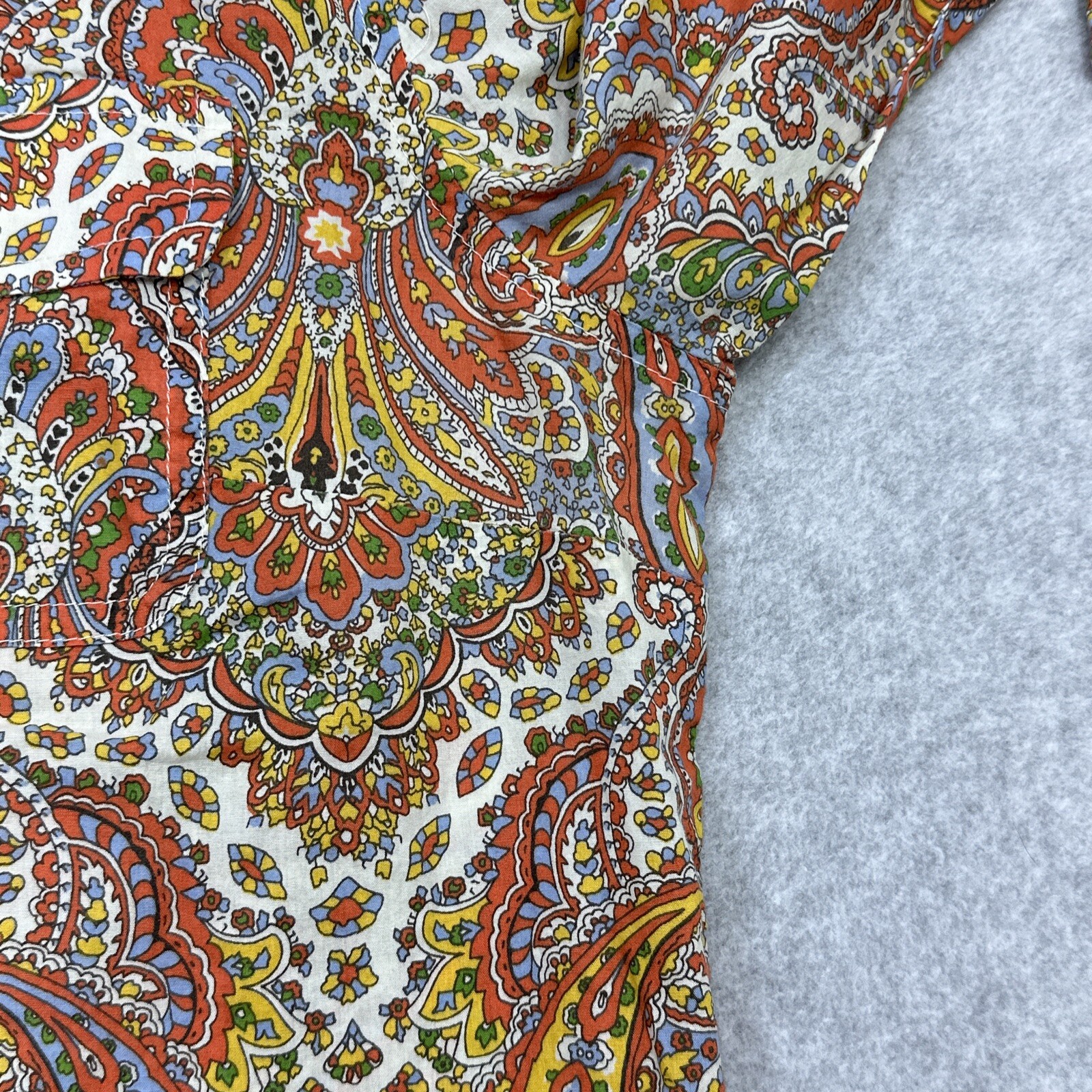 Talbots Top 10P Orange Paisley Roll Tab Flip Cuff Versatile Layer Everyday Wear