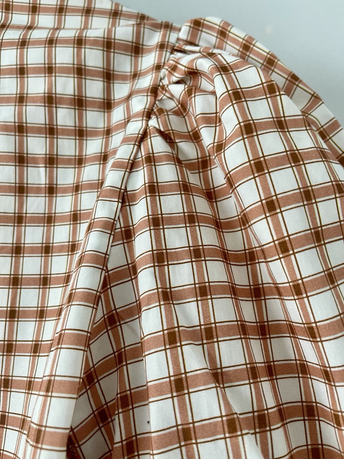 ASOS DESIGN Women’s Brown White Woven Cotton Plaid Peplum Puff Blouse XS