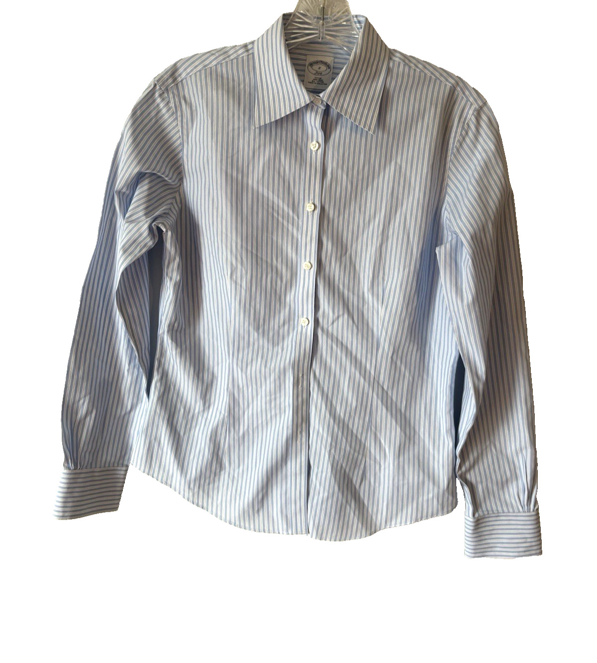 BROOKS BROTHERS FITTED NON IRON ALL COTTON BLUE&WHITE STRIPED LONG SLEEVE SZ 2