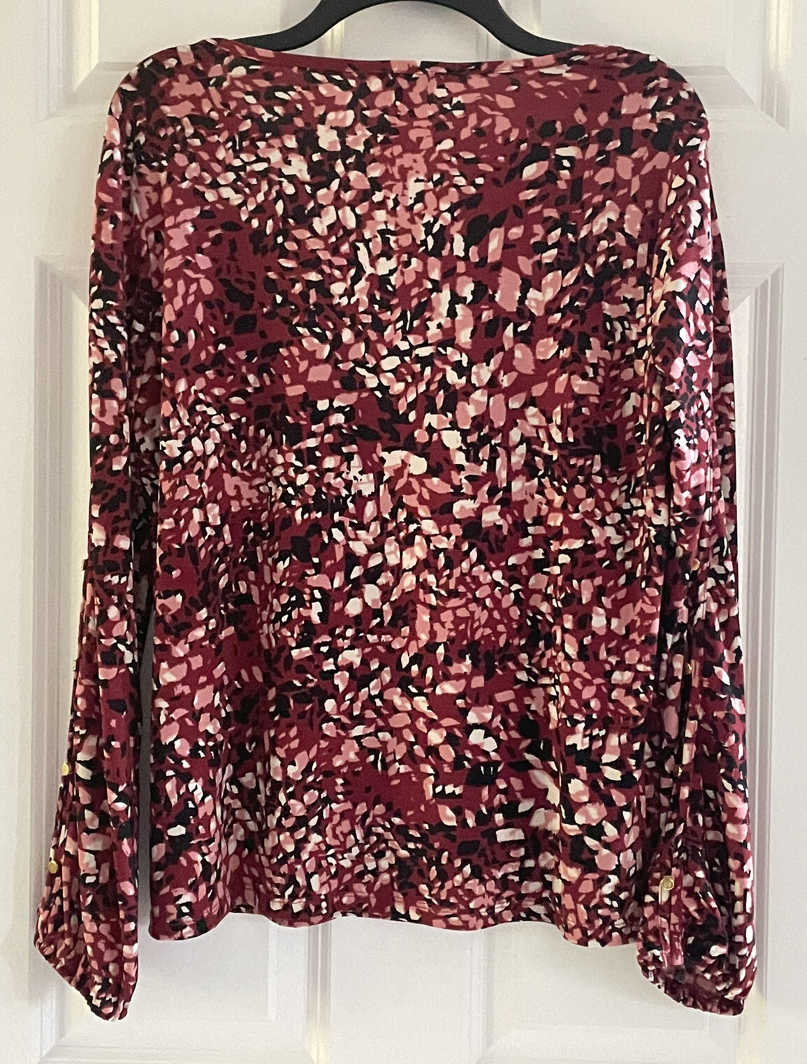 Roz & Ali Top Medium Peek-a-Boo Sleeves Stretch Maroon Pink Y2K Wearable Art