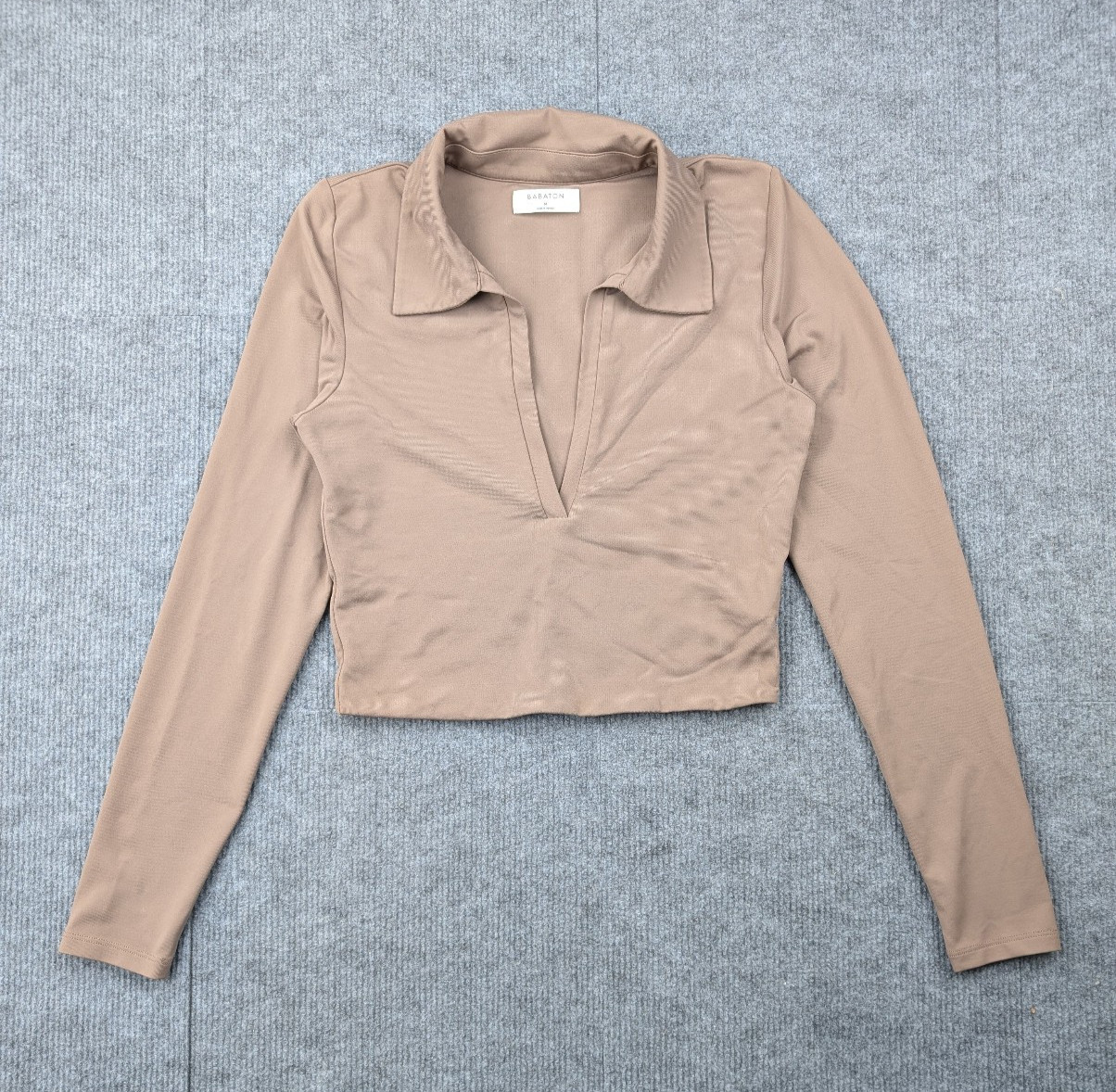 Babaton Shirt Womens Medium Minimal Collared Basic Brown Smoothing Quiet Luxury