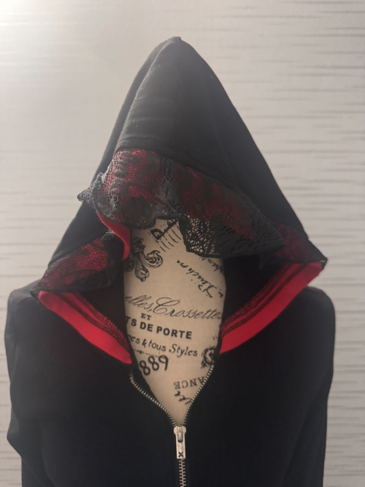 Tripp nyc Corset Zip Hoodie Black/Red/Lace/ in Size S #Goth