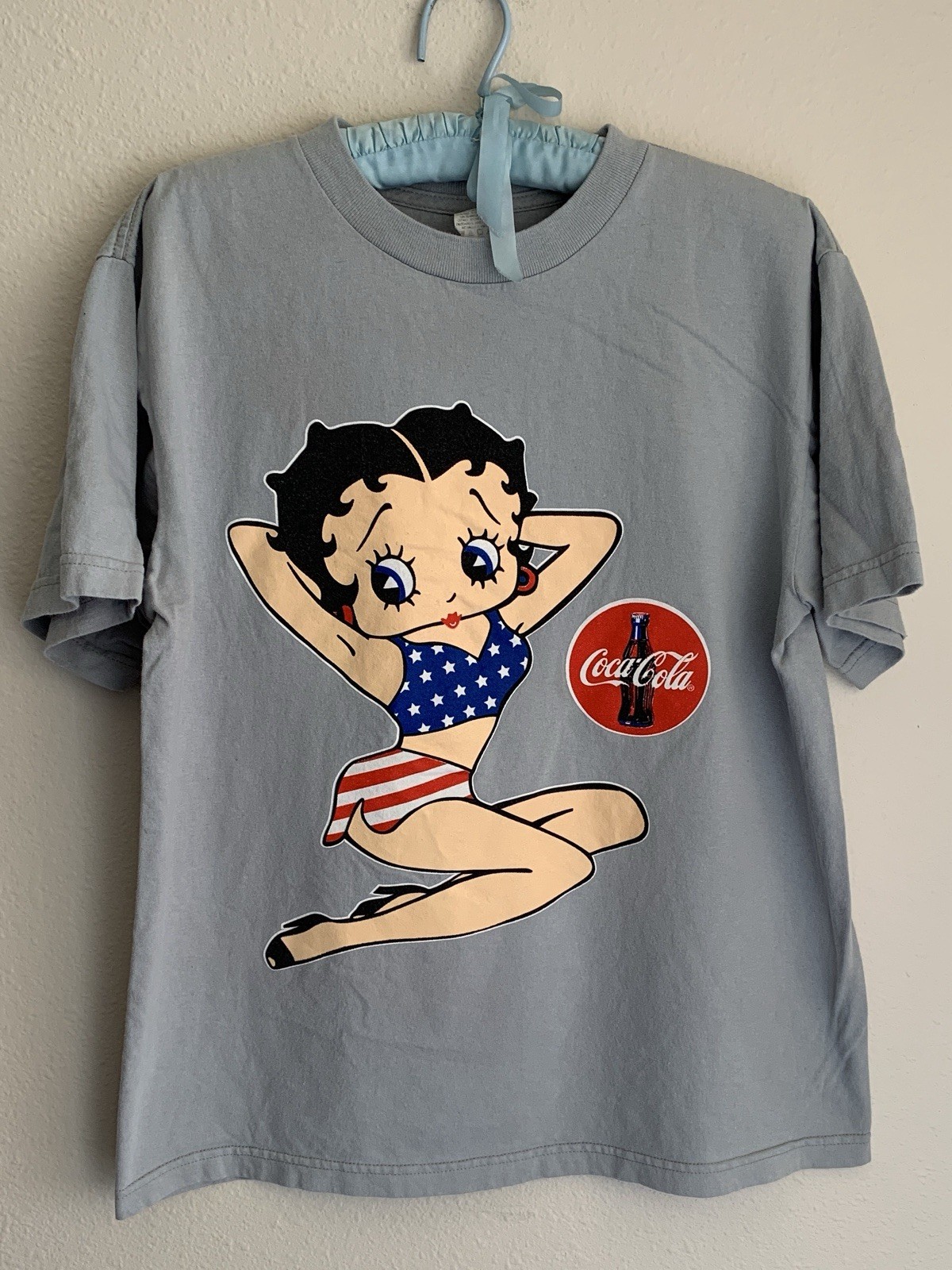 L Women Vintage Betty Boop Coca Cola T-shirt USA Pinup Retro Cartoon 90s Y2K