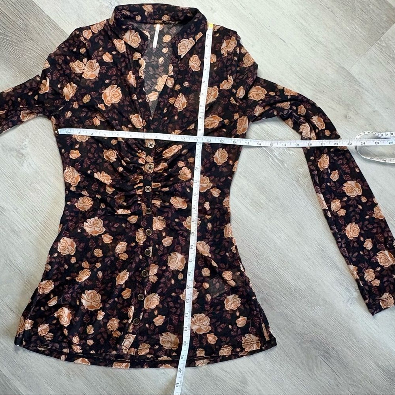 Free People Lucky Shirtee Black Tan Brown & Purple Sheer Mesh Layering Top Sz S