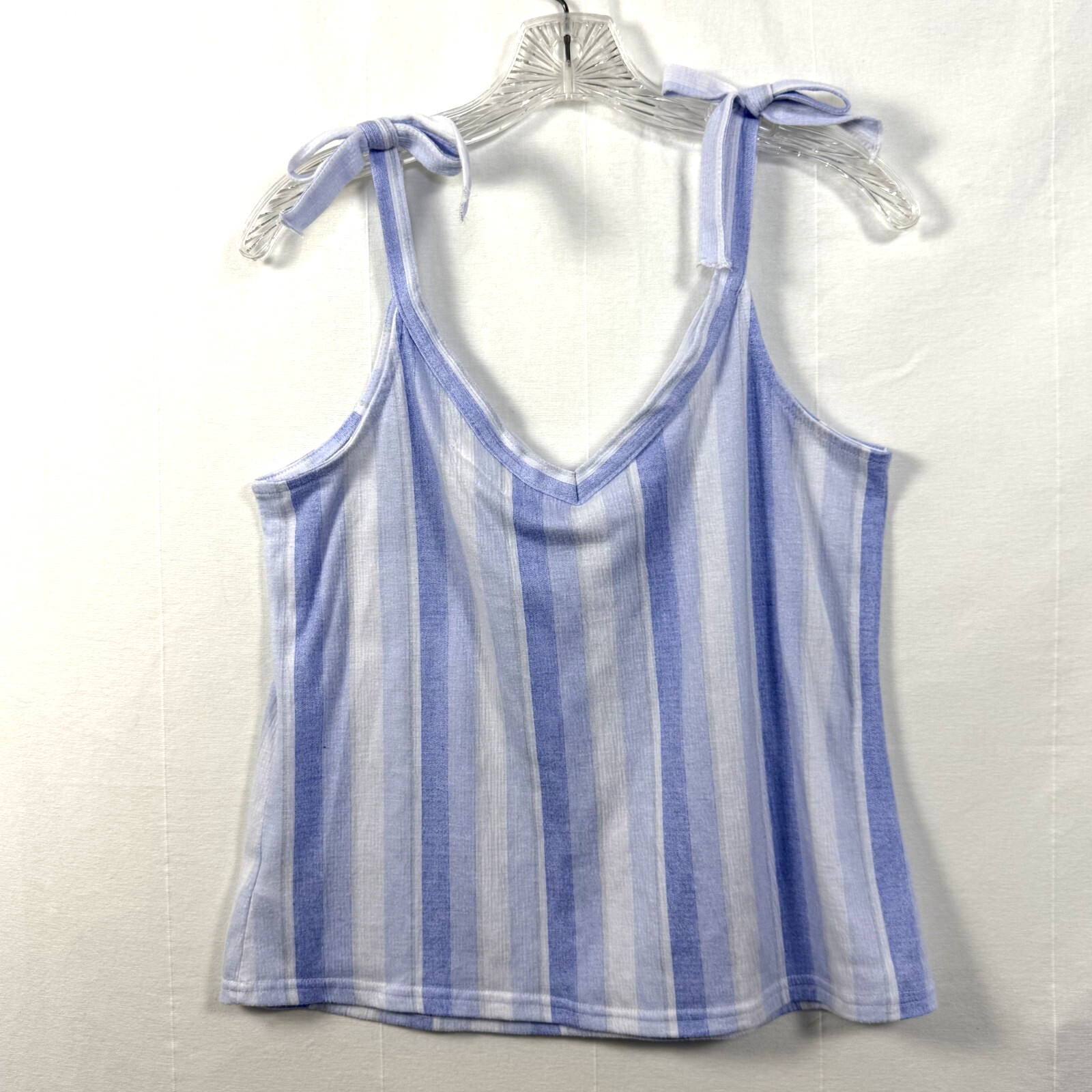 Laura Ashley Tank Top Womens Sz S Blue Striped Relaxed Fit Tie Strap Woven Cami