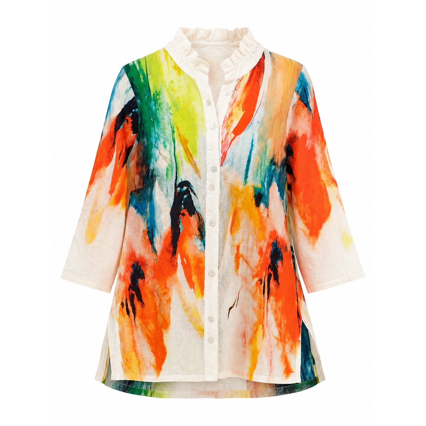 Soft Surroundings Isla Grande Tunic Top 1X Watercolor Abstract Button Front
