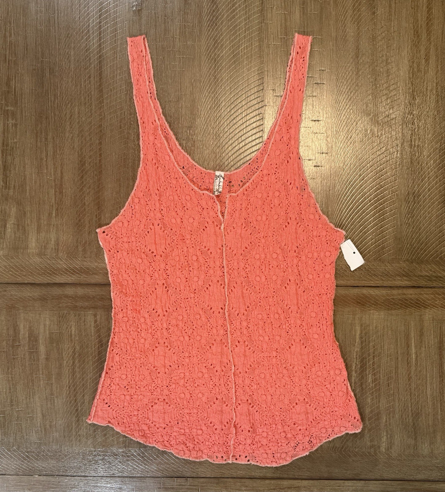 NWT Free People Intimately Pink Sleeveless Pucker Lace Notch Cami Tank Large NEW