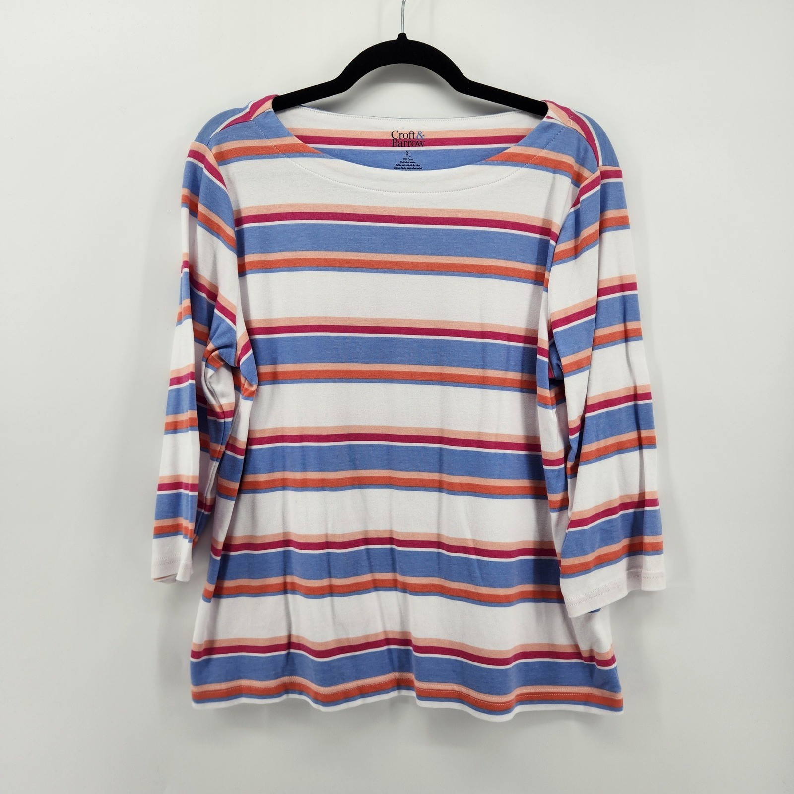 Croft & Barrow Women’s Petite Large Top 3/4 Sleeve Striped Boat Neck T-Shirt