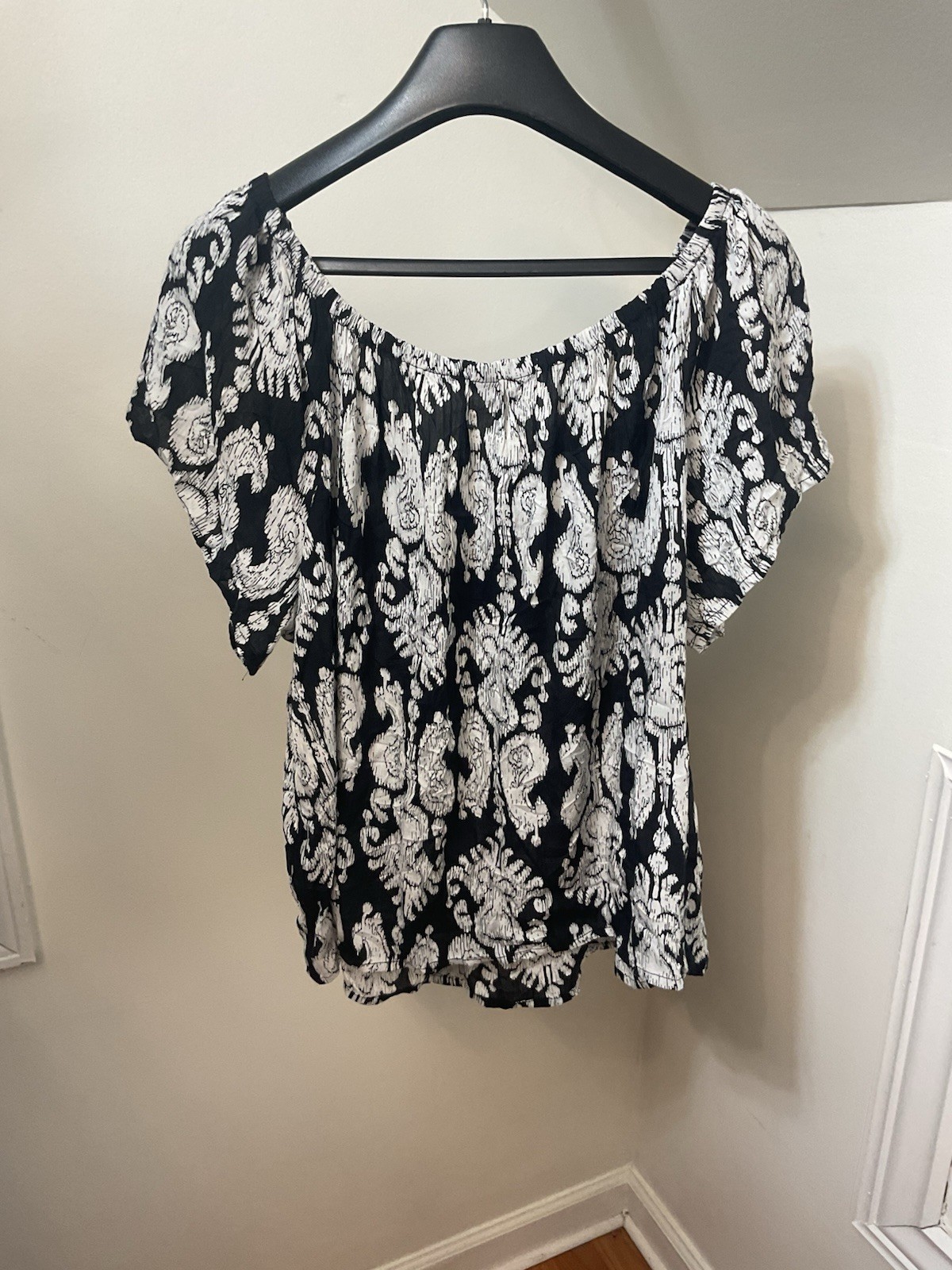 Long Tall Sally Black/White 100% Viscose Off Shoulder BOHO 16 NEW W/Tag