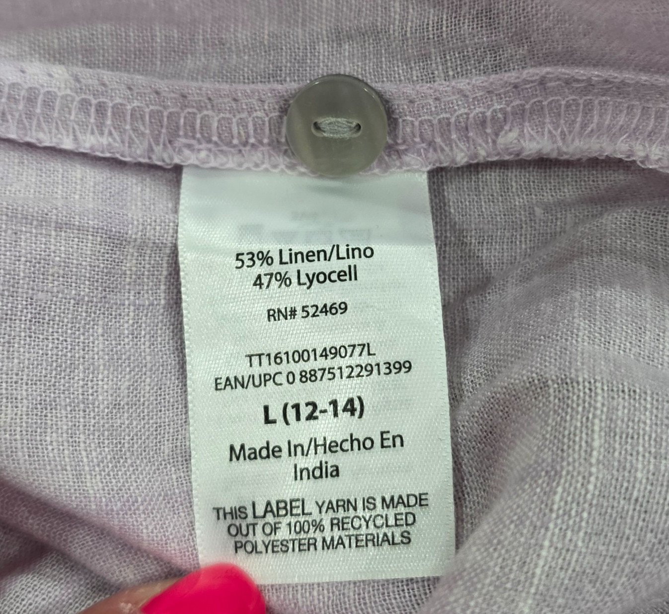Linen Blend Oversized Button Down Shirt Lilac Purple Long Sleeve Top Large NWOT